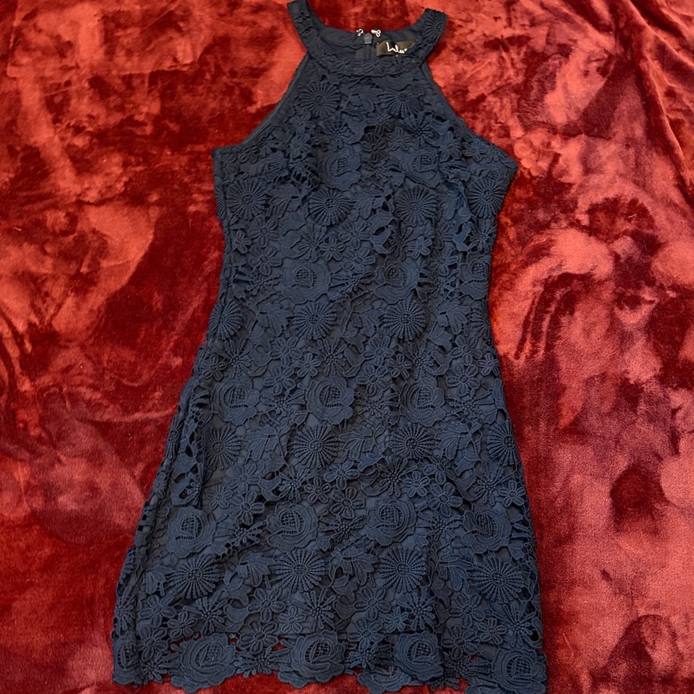 Lulu's Midnight Blue Floral Lace Mini Dress